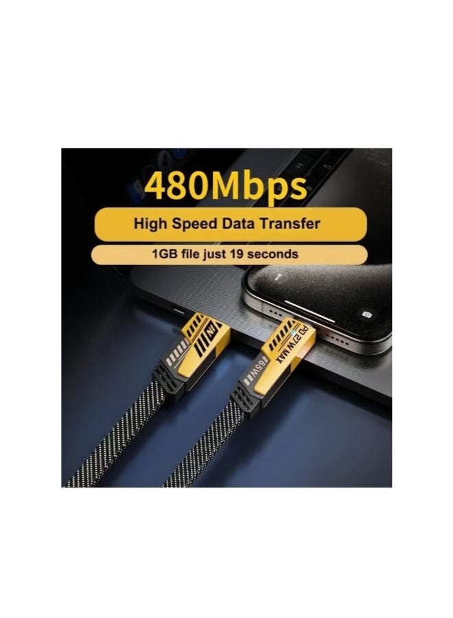 كابل شحن متعدد 4 في 1، 120 سم [65 واط] شحن سريع - آيفون 16/15/14/13 برو ماكس، إيربودز، ساعة آبل، آيباد، ماك بوك، سامسونج S24/S23/S22 وجوجل (2 متر) - Image 3